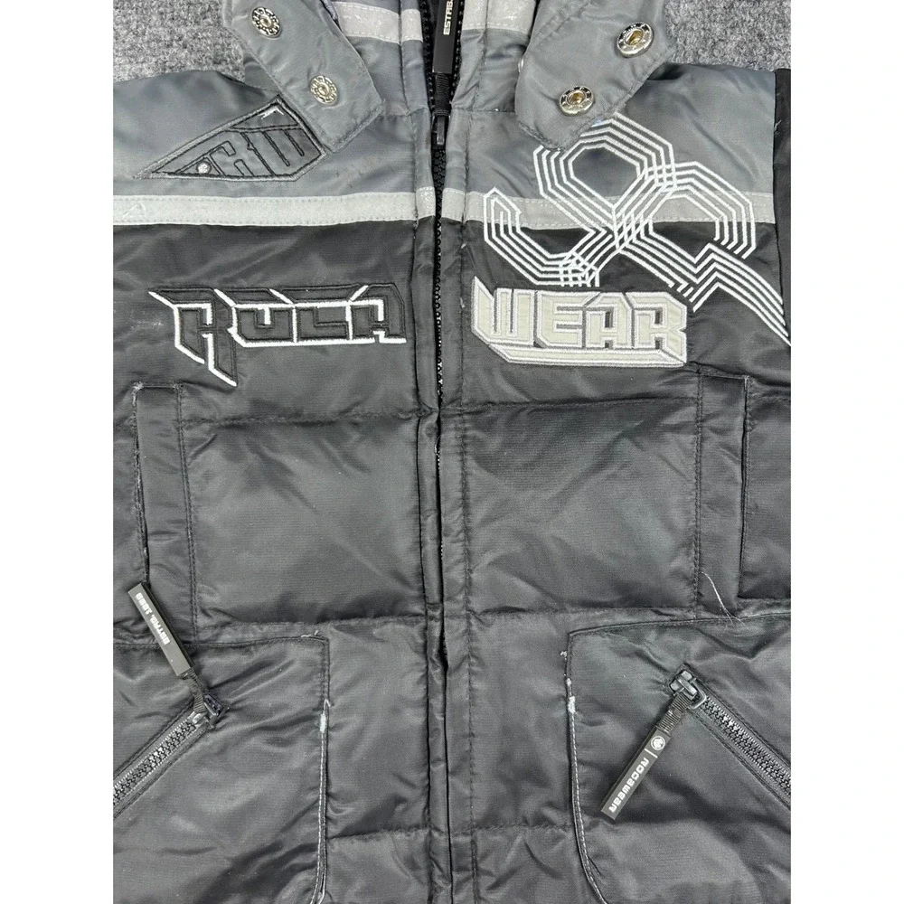 VTG Rocawear Toddler‎ Boys 3T Down Puffer Jacket Black Gray Removable Hood NWT